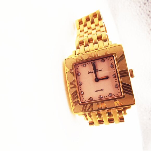 LUCIEN PICCARD ROSEGOLD SAPPHIRE ROMAN NUMERAL PINK FACE PANTHER LINK WATCH E main image 7